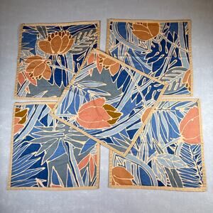 Vtg handmade fabric napkins placemats - set of 5 boho beachy tropical 16 x 17
